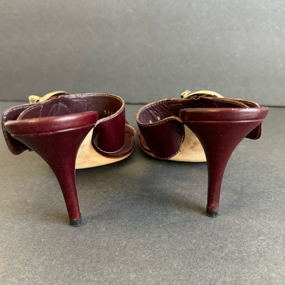 GUCCI High Heels Open Toe Sandals Shoes Maroon Merlot Leather Horsebit Buckle 8 - Picture 7 of 15